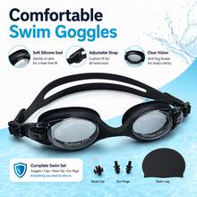 4-In-1 Anti-Fog Swimming Goggles Set, Includes Swim Cap, Nose Clip And Earplugs, Made Of Soft Silicone Material, Waterproof And Anti-Fog, Clear Vision, Comfortable Fit, Suitable For Swimming Pool, Beach, Swimming Training, Summer Water Sports, Fitness Exercise, Unisex - Multicolor - View 3