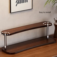 2-Tier Wooden Countertop Storage Rack - Non-Slip Space-Saving Shelf, Suitable For Small Spaces, Multi-Functional Organizer For Cosmetics, Spices, Bottles, Jars And Baskets, Bathroom Storage Rack, Kitchen Countertop Organizer, Desktop Cup Holder, Decorative Shelf - Coffee Brown - View 2