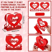 1pc Red Romantic Heart-Shaped Wooden Napkin Holder, Designed For Tabletop Storage, Suitable For Home And Cafe Decor, Ideal For Wedding, Birthday Celebration, Baby Shower Table Decor And Anniversary Napkin Storage - Multicolor - View 6
