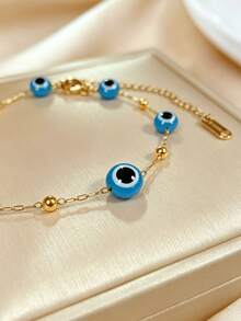 VceTd 1 pieza Pulsera colgante minimalista de acero inoxidable con diseño de flor de cuatro hojas y cuentas asimétricas, adecuada para el uso diario, viajes u ocasiones festivas de las mujeres, también es un gran regalo para seres queridos o amigos - Amarillo Oro - Ver 8