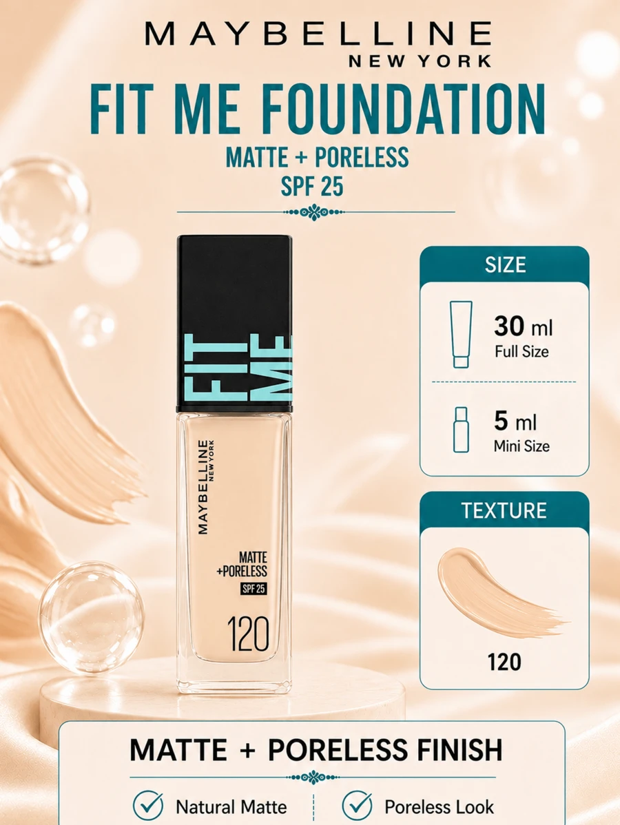 Maybelline 美寶琳 Soft Matte 防曬粉底液 #120，5/30ml，長效滋養，3合1，輕盈無感，霧面完美妝效，適合油性肌膚