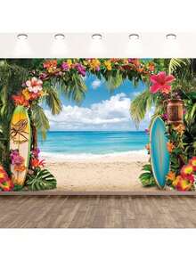 Hawaii Beach Background, Tropical Floral Ocean And Sky Scene, Party Backdrops, No Electricity Needed, Suitable For Bridal Shower, Birthday, Housewarming, Anniversary And General Celebration - Multicolor - View 23