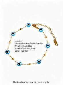 VceTd 1 pieza Pulsera colgante minimalista de acero inoxidable con diseño de flor de cuatro hojas y cuentas asimétricas, adecuada para el uso diario, viajes u ocasiones festivas de las mujeres, también es un gran regalo para seres queridos o amigos - Amarillo Oro - Ver 2