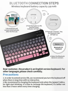 超薄可充电蓝牙键盘，便携式紧凑型无线键盘（150mAh），兼容三星Galaxy Tab、安卓、Windows平板电脑、智能手机、iOS iPad，2026年圣诞/新年礼物（黑色、粉色） - 黑粉漸變 - 查看 3