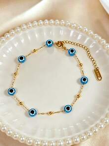 VceTd 1 pieza Pulsera colgante minimalista de acero inoxidable con diseño de flor de cuatro hojas y cuentas asimétricas, adecuada para el uso diario, viajes u ocasiones festivas de las mujeres, también es un gran regalo para seres queridos o amigos - Amarillo Oro - Ver 6