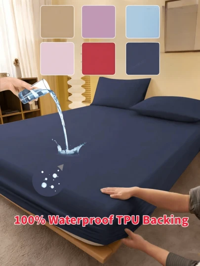 1 adet Lacivert %100 Su Geçirmez TPU Tabanlı Düz Renk Lastikli Çarşaf, Yatak Koruyucu Örtü, Yumuşak ve Nefes Alabilir, Tek Kişilik, Çift Kişilik, Kraliçe Boy ve Kral Boy Yataklara Uygun - 11,8 inç Derinliğe Kadar Cep, Kırışmaya Dayanıklı, Makinede Yıkanabilir, Yurt, Misafir Odası, Okula Dönüş Yatak Takımı İçin Uygundur
