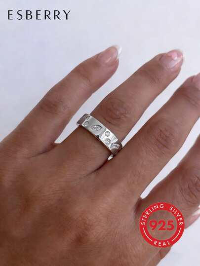 1 Stück 925 Sterling Silber geometrischer quadratischer kubischer Zirkonia Ring, elegantes Schmuckgeschenk für Frauen, geeignet für Gala/Party, Geburtstag/Date, täglichen Gebrauch oder als Geschenk