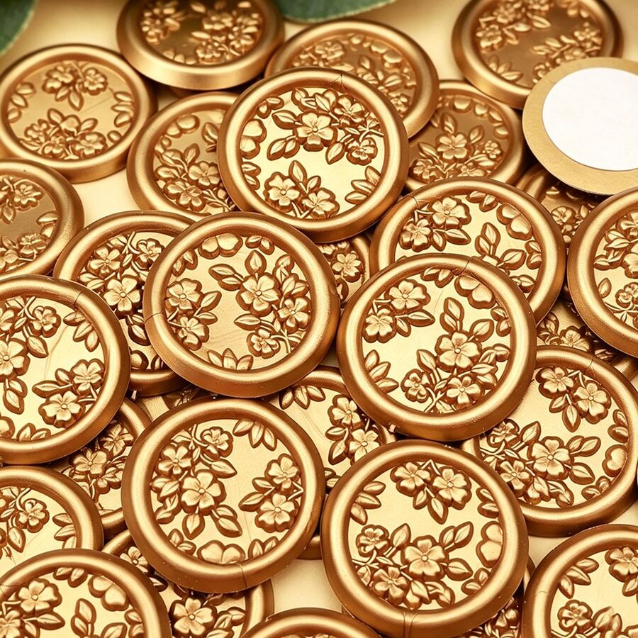20张3D立体花卉图案自粘蜡封贴纸,适用于礼品、婚礼请柬信封封口 - 青铜色 - Flower-Bronze - 查看 1