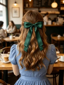 2pcs Women's Hair Clips, Dark Green Tassel Bow Hair Clips, Long Tail, Solid Color Satin Polyester Crocodile Clips, Fashion Hair Accessories - Dark Green - View 4