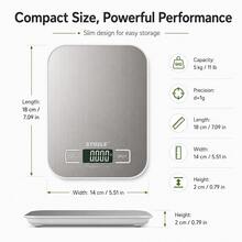 STOZLE High-Precision Digital Kitchen Scale, 11lb/5kg Capacity, Stainless Steel Body With LCD Display. Features Tare Function And Easy-To-Clean Design, Supports 6 Measurement Units Including Gram, Ounce, Pound, Kilogram And Pound Ounce. Ideal For Baking, Cooking, Coffee Making And Packaging Use. - 銀色充電款 - 查看 7