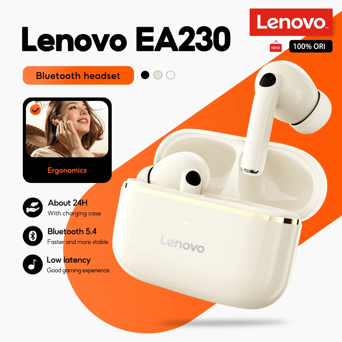 Lenovo EA230 藍牙無線耳機 TWS 迷你耳機 藍牙 5.4 觸控操作 長電池續航力 HD 語音 附麥克風 - 查看 1