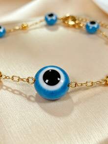 VceTd 1 pieza Pulsera colgante minimalista de acero inoxidable con diseño de flor de cuatro hojas y cuentas asimétricas, adecuada para el uso diario, viajes u ocasiones festivas de las mujeres, también es un gran regalo para seres queridos o amigos - Amarillo Oro - Ver 7
