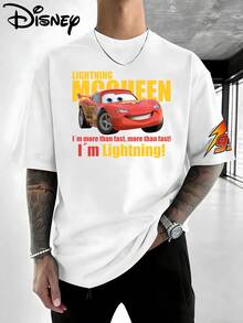 Disney Lightning McQueen No. 95 Race Car Short Sleeve T-Shirt With Front And Back Print, Retro Cars Cartoon Motif, Classic Checkered Flag And Flame Sleeve Details, Speed Racing End Design, White Loose-Fit Crew Neck T-Shirt Made From Soft, Breathable 100% Cotton Fabric. Suitable For Disney Fans, Racing Enthusiasts, And Students, Perfect For Everyday Wear, School, Outdoor Activities, And Themed Parties. This T-Shirt Series Utilizes Iconic Disney Cars Elements, The Famous Number 95, And Retro Racing Lines, Combining American Street Style With Cartoon Design And Is Popular With Teens And Families. - trắng - Xem 2