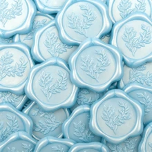 20 Buah Stiker Segel Lilin Perekat Motif Eucalyptus untuk Hadiah, Undangan Pernikahan, dan Amplop - Biru Muda - Eucalyptus-Biru Muda - View 1
