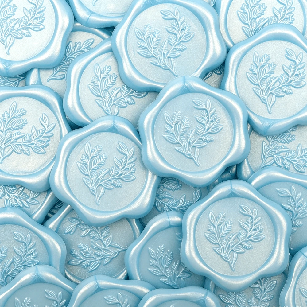 20 Buah Stiker Segel Lilin Perekat Motif Eucalyptus untuk Hadiah, Undangan Pernikahan, dan Amplop - Biru Muda - Eucalyptus-Biru Muda - View 1
