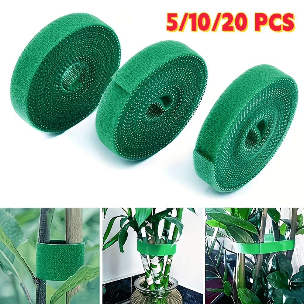 Ataduras reutilizables para plantas de jardín, correas de sujeción, bandas de soporte, lazos de gancho y bucle - Cintas de entrenamiento ajustables y duraderas para interiores/exteriores para tomates y otras plantas, diseño verde grueso, opción de regalo creativa y accesorio de jardinería interior | Correas verdes gruesas | Cintas de jardinería duraderas - 1 rollo, 1 metro, utilizable - Ver 1