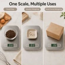 STOZLE High-Precision Digital Kitchen Scale, 11lb/5kg Capacity, Stainless Steel Body With LCD Display. Features Tare Function And Easy-To-Clean Design, Supports 6 Measurement Units Including Gram, Ounce, Pound, Kilogram And Pound Ounce. Ideal For Baking, Cooking, Coffee Making And Packaging Use. - 銀色充電款 - 查看 9