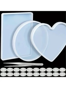 3 moldes grandes de resina, moldes flexibles de silicona que incluyen moldes para posavasos con forma redonda, rectangular y en forma de corazón, moldes decorativos, incluye 20 piezas de mangas para dedos y 1 pinza - A - Ver 9