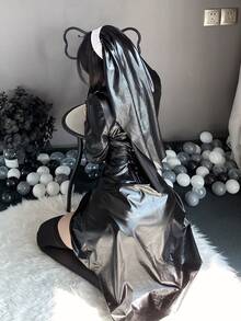 Nun Cosplay Costume, Sister Outfit, Halloween Costume For Women, With Cross, Performance Outfit (3-Piece Set), Saintly Nun's Habit, Adult, Ladies, Cute, Sexy, Pure And Innocent Style, Cross Dress, Stockings Included, Event, School Festival, Cultural Festival, Photo Shoot - màu đen - Xem 5