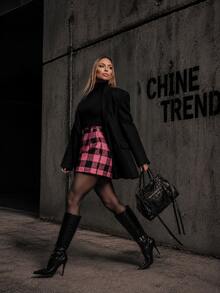 Saia Xadrez Elegance CHINE TREND SEM CINTO - Pink - Visão 4