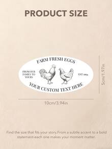 Custom Oval Egg Carton Labels, 4x2 Inch Farm Fresh Egg Stickers, 4 Editable Text Chicken Labels, Vintage Rooster & Hen Farmhouse Style Stickers, Homegrown Egg Packaging Labels, Backyard Farm Gifts, Country Kitchen Supplies - Oval - View 4
