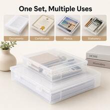 1 Large & 1 Small Stackable Transparent Document Storage Box With Lid, Moisture-Proof For Important Certificates And Files - Sets - View 1