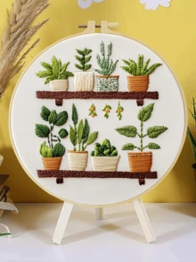Adult Beginner Embroidery Kit 15x15cm/5.9in Or 20x20cm/7.9in, Patterns: Cat, Plants, Dandelion And Bookshelf, Includes Fabric, Guide, Embroidery Hoop, Needles And Threads, Suitable For Thanksgiving/Christmas Gift, Home, Garden Or Office Decor - A - View 4