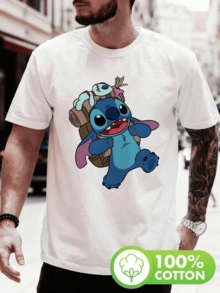 (Disney T Shirts)Disney Lilo & Stitch Stitch With Scrump Backpack Travel Graphic T-Shirt, Men's 100% Cotton Crew Neck Short Sleeve Tee, Casual Loose Fit, Cute Adventure Front Print T-Shirt For Men, Mens Clothes, Men, Ropa De Hombre, Summer Clothes, Men Shirts, Graphic Tees, Disney Outfits Men, Graphic Tees, Camisetas Para Hombre, Camisas Para Hombre, Summer Outfits For Men, Father's Day Gift, Perfect Gift For Family And Friends, Which Are Necessary For Birthday Parties, Disney Shirts, Mens Clothes, Summer Clothes, Officially Licensed Disney T-Shirts, Disney Men's And Women's Spring/Summer Fashion Casual Short-Sleeve T-Shirts - trắng - Xem 1