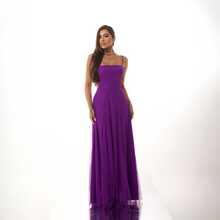 Gabi Dress With Sparkling Tulle And Crossed Side Detail - Violeta oscuro - Ver 3
