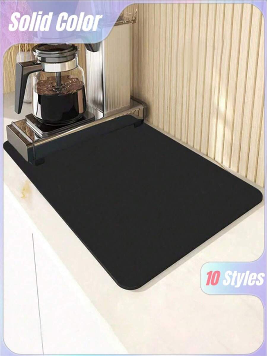 1pc Coffee Drying Mat - Hides Stains, Highly Absorbent, Rubber Bottom, Quick Drying, Suitable For Kitchen Counters, Coffee Bars, Coffee Makers, Espresso Machines, Also Can Be Used As Dish Drying Mat. Coffee Pattern Dish Drying Mat, Super Absorbent Drying Pad. Waterproof And Non-Slip Placemat, Kitchen Accessory. - Black - View 1