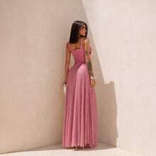 Gabi Dress With Sparkling Tulle And Crossed Side Detail - Rose Gold - 查看 2