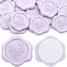 20 Pcs Eucalyptus Pattern Self-Adhesive Wax Seal Stickers For Gifts Wedding Invitation Envelope Sealing-Taro Purple - Eucalyptus-taro Purple - View 2
