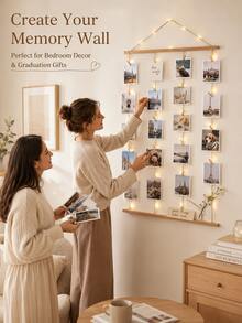 1 Set 15.8*27.6 Inch Photo Wall Frame Collage - 30/15 Clips And Adjustable Ropes Photo Board For Multiple Photos Display - Nordic Style Photo Frame Wall System - Christmas Memory Board, Holiday Home Decor, New Year Photo Collage, Instagrammable Wall Art, Winter Nordic Display (Lighting Not Included) - Multicolor - View 5