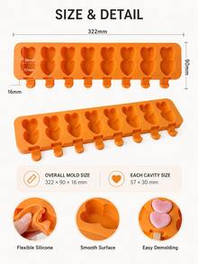 1pc 8-Cavity Double Heart Popsicle Mold Set With 50 Wooden Sticks, Silicone Molds For Homemade Ice Pops, Cake Pop Mold, Cake Pop Molds, Chocolate, Mini Cakes & Cheese Sticks, Reusable Kitchen Tool For Summer Treats, Freezer/Oven/Steamer Use (-40°C To 240°C), Easy Release Dessert Maker, Cute Kitchen Essentials With Popsicle Stick & Popsicle Sticks For DIY Snacks And Gifts - Bộ khuôn 8 ngăn kèm 50 que gỗ - Xem 4