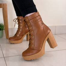 Women's Fashion Chunky Heel Ankle Boots, Platform Sole, Blogger Style, Super Comfortable, Luxury - Rust Brown - View 4
