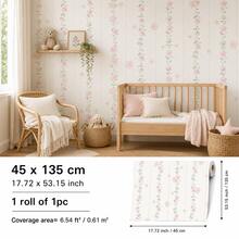 SUPSTICKER 1 buah Wallpaper Perekat Diri Motif Bunga 3 Gaya, Wallpaper PVC Tahan Air Motif Bunga & Garis Vintage yang Dapat Dilepas, Dekorasi Dinding Ramah Rumah Sewa untuk Kamar Anak, Kamar Tidur, Ruang Tamu, Dekorasi Rumah DIY, Ukuran: 17,72*53,15 inci/88,58 inci/141,73 inci - MultiWarna - View 12