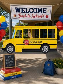 1 buah - Perlengkapan Foto Booth Bus Sekolah untuk Kembali ke Sekolah, Spanduk Latar Belakang Siluet Bus Sekolah Kuning, Dekorasi Pesta Kembali ke Sekolah, Latar Belakang Booth Foto Besar, Cocok untuk Ruang Kelas, Rumah, Perlengkapan Pesta Siswa dan Guru - Beraneka warna - View 1