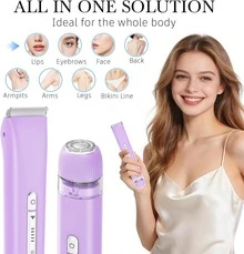 2 In 1 Women Electric Razor & Bikini Trimmer, IPX7 Waterproof Wet Dry Shaver With Ceramic Sharp Blade, USB Rechargeable 400mAh Dual Head Hair Trimmer For Face, Underarm, Leg And Pubic Hair, Portable Personal Groomer, Gift For Men Women,Multiple Color - 紫丁香色 - 查看 2