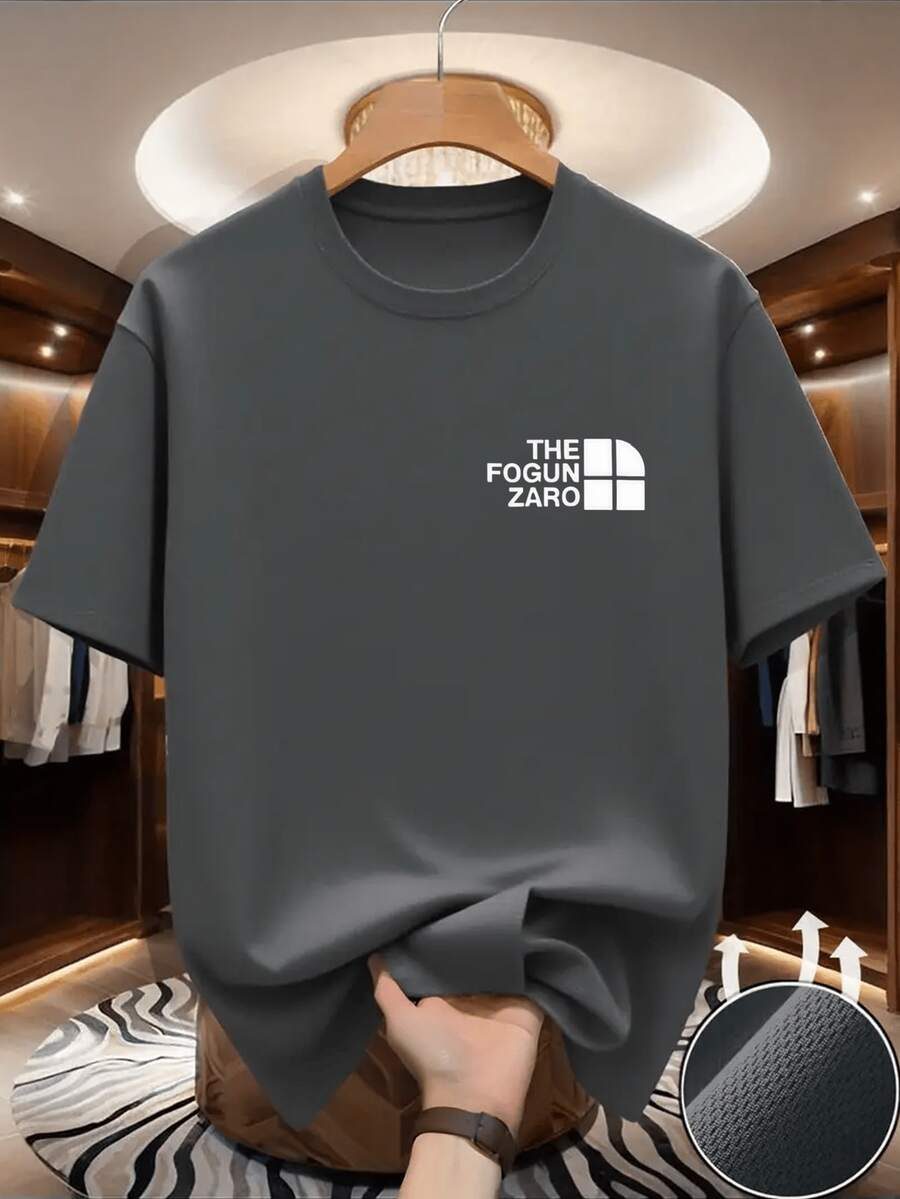Easy But Not Simple | Short-Sleeved T-Shirts With Custom Print, Basic Design, Hanging Detail For Display, Stretchy And Comfortable, Easy To Handle For Travel And Commuting, Round Neck Suitable For Gym And Running. - 深灰色 - 查看 1