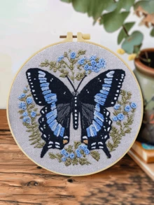 New Embroidery Kit, Beginner Embroidery Set, 15x15cm/5.9x5.9 Inch, 20x20cm/7.9x7.9 Inch, Butterfly And Floral Embroidery Patterns, Handmade DIY Embroidery Kit, Embroidery Stitch Practice, Includes Embroidery Cloth, Step-By-Step Instructions, Embroidery Hoop And Threads, Suitable For Embroidery Lovers, Great For Thanksgiving, Christmas, Gifts, Ideal Home, Garden, Office Decor Crafts - 20X20cm - View 3
