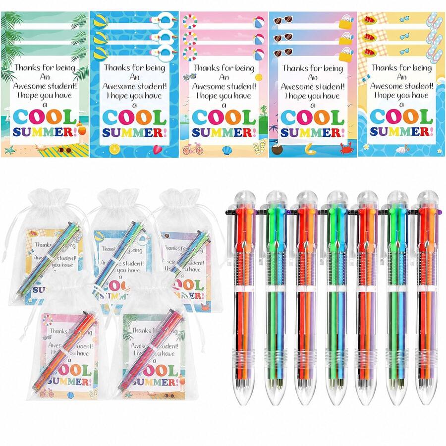 1/5/10/15套「Cool Summer」夏季派對主題返校禮物，學生文具套組，6合1筆與卡紙（附網袋），學校必需品，校園派對交換禮物 - 泳池派對 - 查看 1