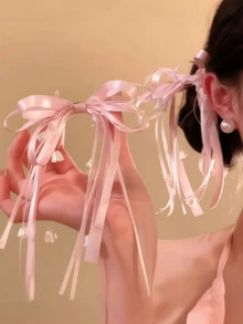 1件裝緞面鈴蘭蝴蝶結髮夾，柔美女性風韓系少女感，鱷魚夾髮飾，適合女性與女孩日常、戶外、度假、旅行使用，髮夾髮爪 - 彩色 - 查看 4