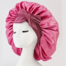 ZTZI Bowknot Satin Hair Bonnet For Sleeping, Adjustable Turban Headwrap, Soft Silk Hair Care Cap For Women With Curly Hair, Solid Color Casual Polyester Bonnet For Daily Wear, All Seasons - DM Bow Round Hat - View 26