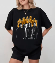 Black T-Shirt With Orange Logo And Portrait Of The Band Soundgarden, Unisex Relaxed Fit - Black - View 6