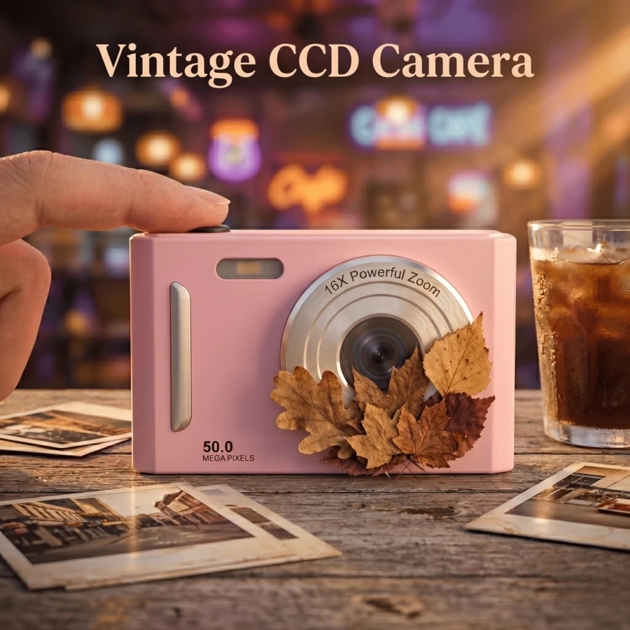 Fotocamera digitale CCD vintage con autofocus, qualità d'immagine 1080P HD, zoom ottico 16x, supporta la registrazione video fluida, dotata di batteria da 700mAh, facile da usare, leggera e portatile, con filtri multipli disponibili, ideale per gli appassionati di viaggi e come regalo per amici e familiari. - Visualizzare 1