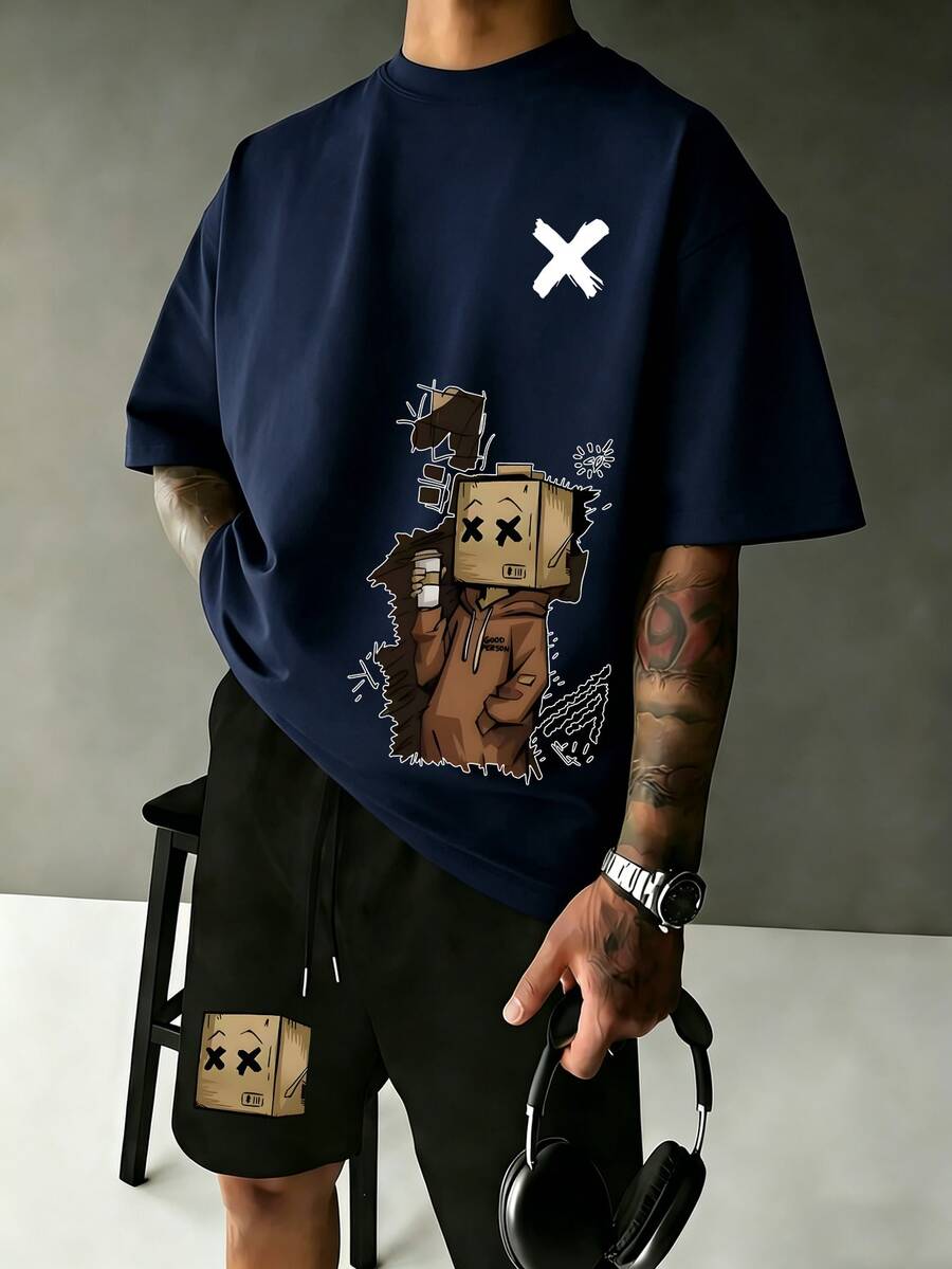Simple Studio | Men's Summer Minimalist Crew Neck Short Sleeve Casual T-Shirt And Drawstring Waist Shorts Set