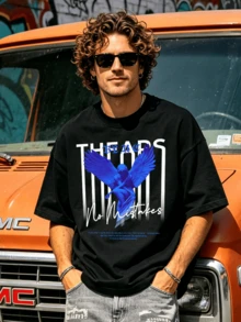 Herren Sommer Lässig Weiches Rundhals Kurzarm-Shirt,Blauer Muster Grafik Geeignet für Streetwear und Frühling Sommer Outfits.Weiß - Schwarz - Übersicht 4