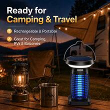 Solar Bug Zapper Camping Lantern, Rechargeable UV Mosquito Zapper Light With 3 LED Lighting Modes, USB Charging & Hanging Handle For Patio Garden Balcony Camping - Black - View 9