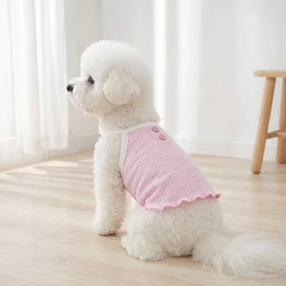 Button Strap 3/4 Outfit, Fashionable Button Decor Spring/Summer Pet Clothes, Short Breathable Soft Vest For Cats & Dogs
