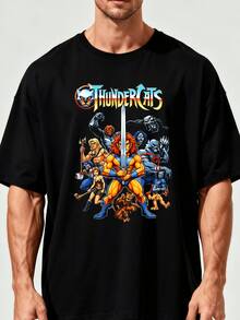 Thundercat Print T-Shirt, Men's Short Sleeve Crew Neck T-Shirt, Spring/Summer, Breathable, Casual And Sporty, Lightweight And Comfortable, Suitable For Promotion In Local Community Stores And By Online Influencers. - Black - View 6